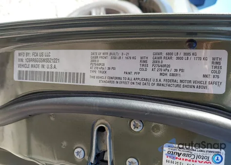 2021 Ram 1500 Classic Warlock 4X2 6'4 Box из США, поврежденный, VIN 1C6RR6GG5MS521221